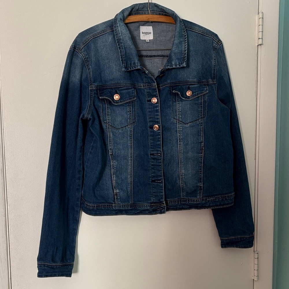 Kensie Jeans Denim cropped Blue Jean Jacket, large L
